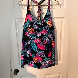 Women’s Black Floral Longer Length (Long Torso) Tankini 18
